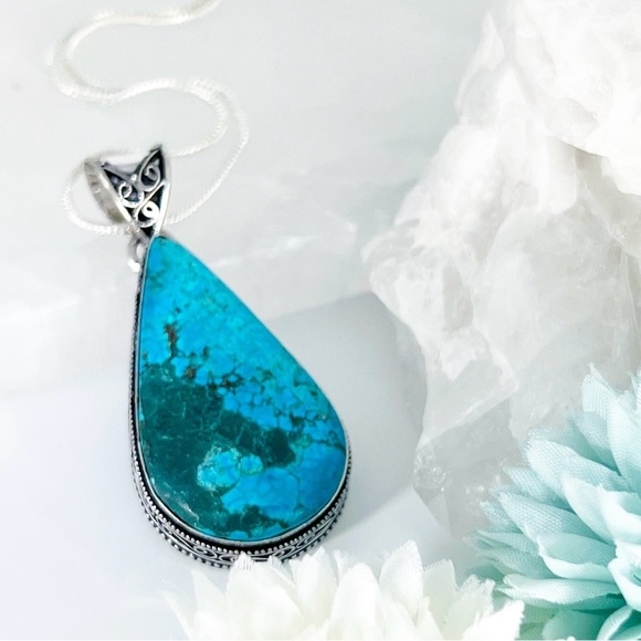 Jewelry - RESERVED/SOLD TURQUOISE Pendant Necklace Vintage Style New Sterling Silver 925